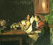 Michael Ancher ved en sygeseng, en ung pige lceser for den gamle kone i alkoven France oil painting artist